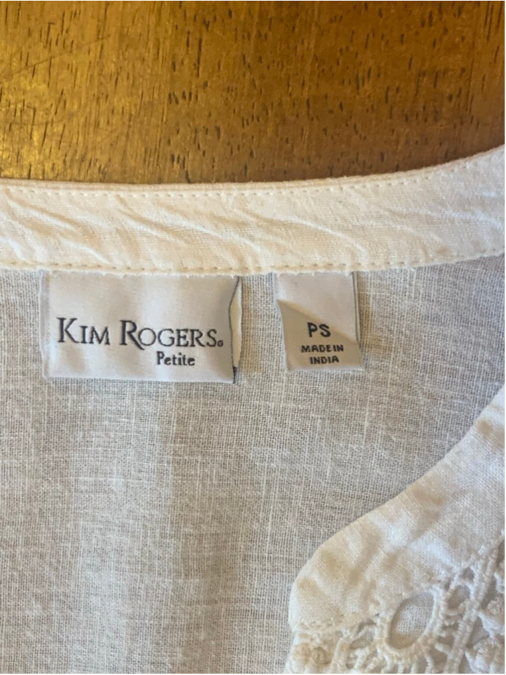 Kim Rogers Top Petite Small White Blue Stripes embroidered Trim Roll up Sleeves - Picture 2 of 8